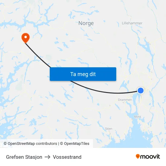 Grefsen Stasjon to Vossestrand map