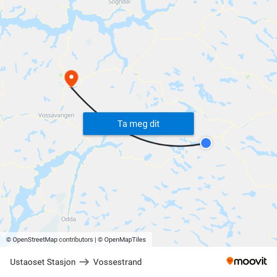 Ustaoset Stasjon to Vossestrand map