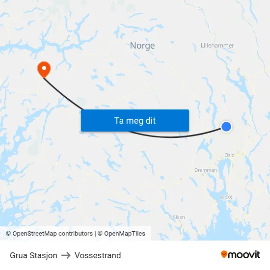Grua Stasjon to Vossestrand map