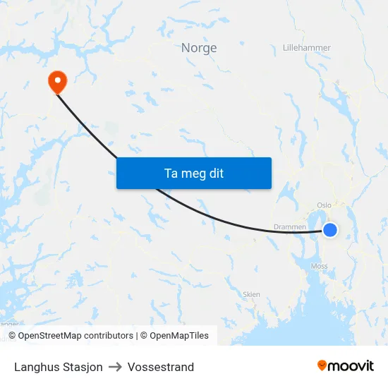 Langhus Stasjon to Vossestrand map