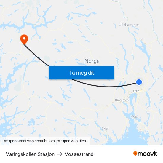 Varingskollen Stasjon to Vossestrand map