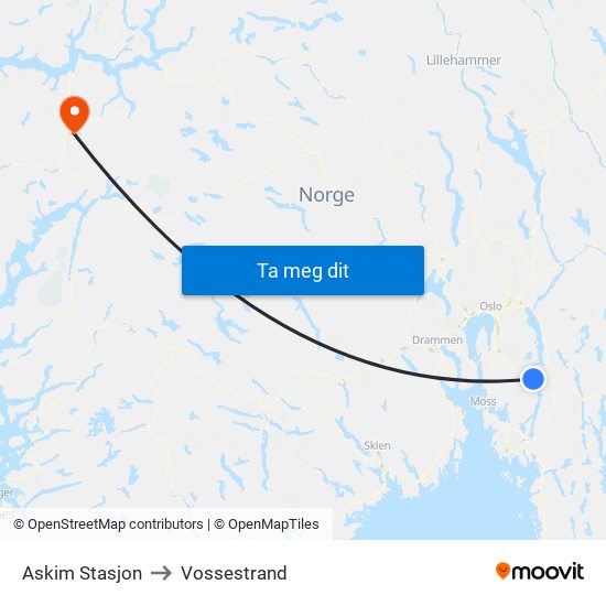 Askim Stasjon to Vossestrand map