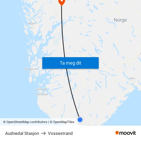 Audnedal Stasjon to Vossestrand map
