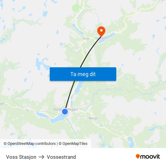 Voss Stasjon to Vossestrand map