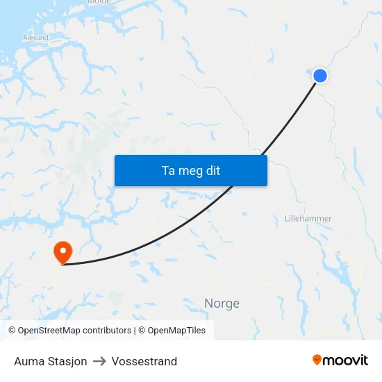 Auma Stasjon to Vossestrand map