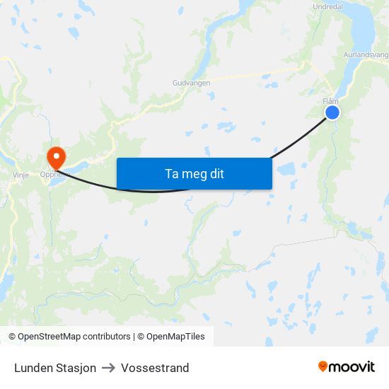 Lunden Stasjon to Vossestrand map