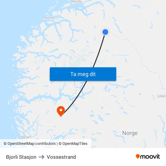 Bjorli Stasjon to Vossestrand map