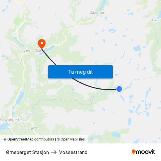 Ørneberget Stasjon to Vossestrand map