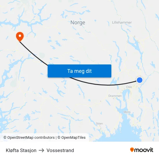 Kløfta Stasjon to Vossestrand map