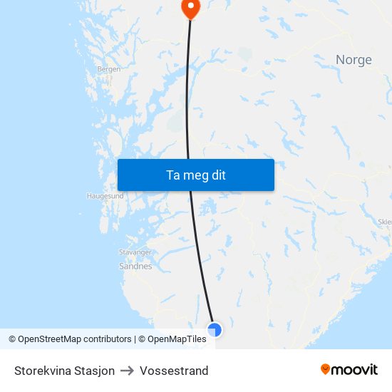 Storekvina Stasjon to Vossestrand map
