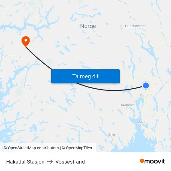Hakadal Stasjon to Vossestrand map