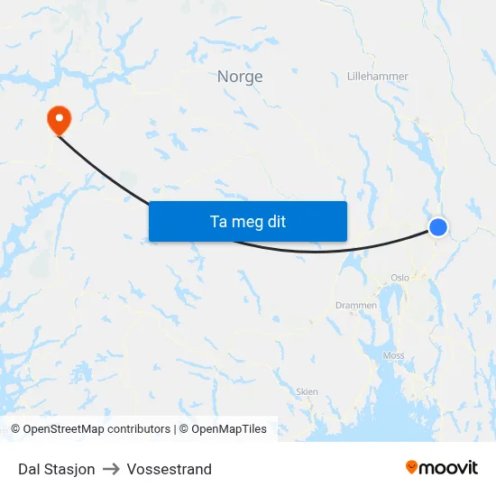 Dal Stasjon to Vossestrand map