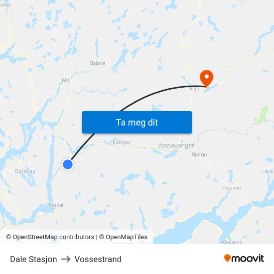 Dale Stasjon to Vossestrand map