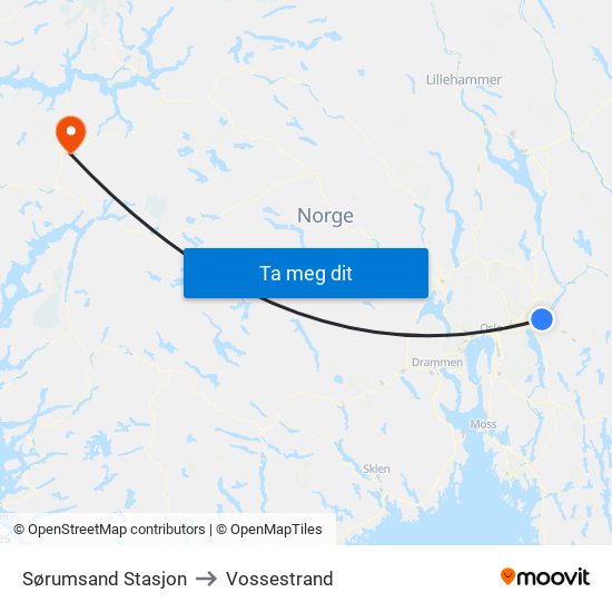 Sørumsand Stasjon to Vossestrand map