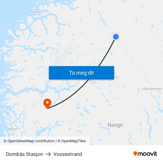 Dombås Stasjon to Vossestrand map