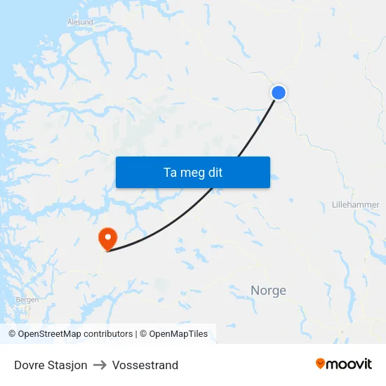 Dovre Stasjon to Vossestrand map