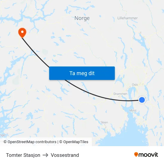Tomter Stasjon to Vossestrand map