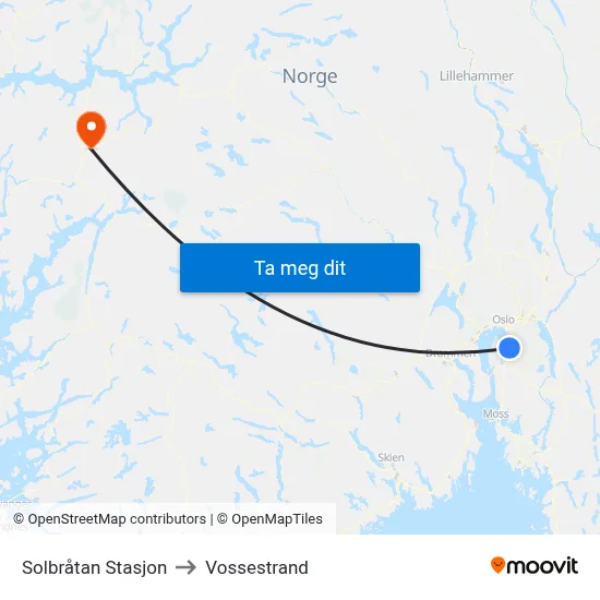 Solbråtan Stasjon to Vossestrand map