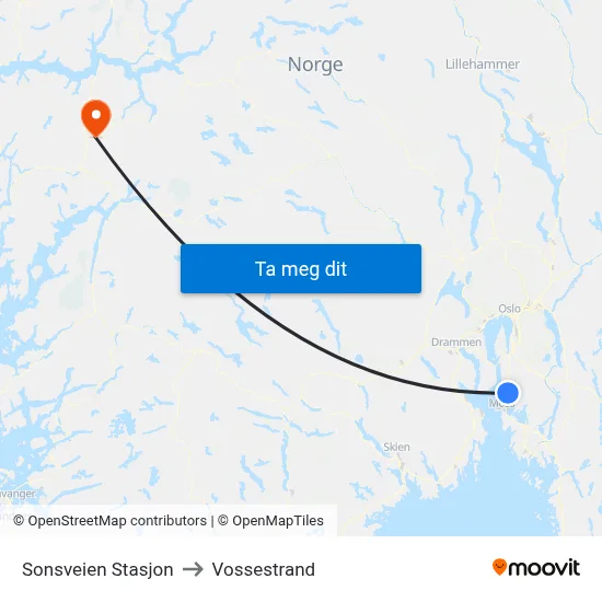 Sonsveien Stasjon to Vossestrand map