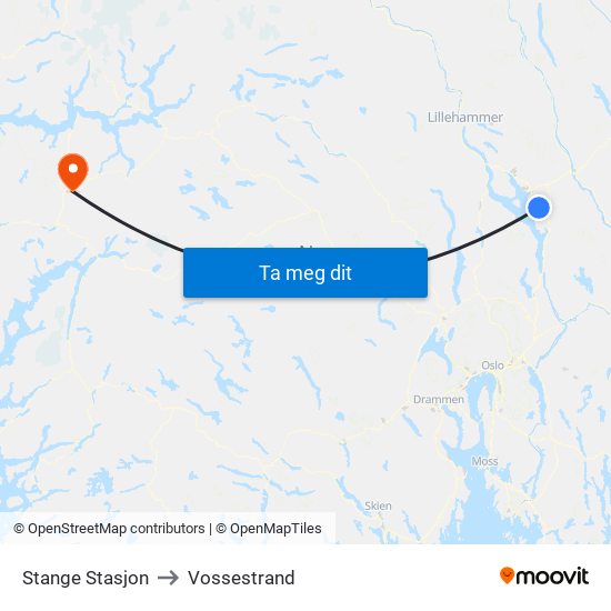 Stange Stasjon to Vossestrand map