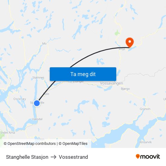 Stanghelle Stasjon to Vossestrand map