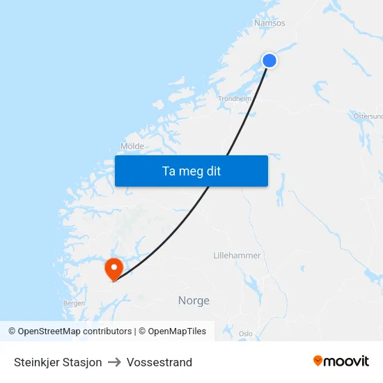 Steinkjer Stasjon to Vossestrand map