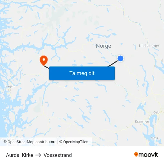 Aurdal Kirke to Vossestrand map