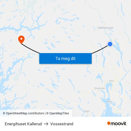 Energihuset Kallerud to Vossestrand map