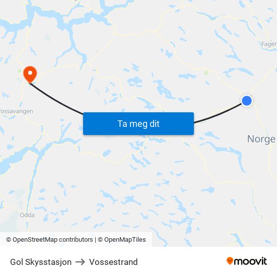 Gol Skysstasjon to Vossestrand map