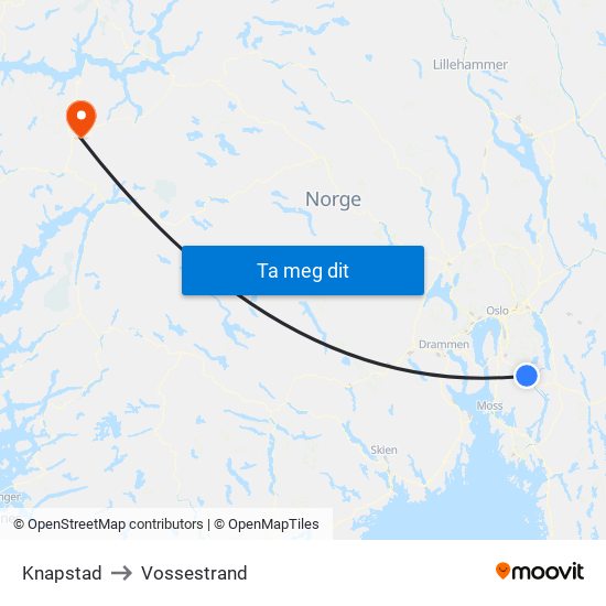 Knapstad to Vossestrand map