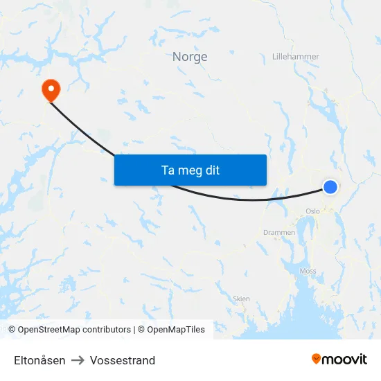 Eltonåsen to Vossestrand map