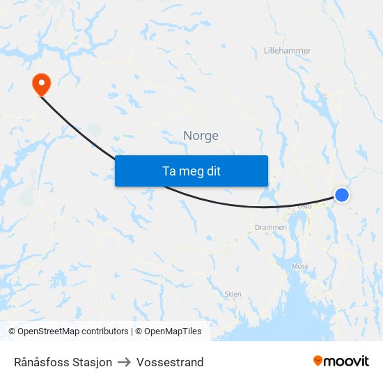 Rånåsfoss Stasjon to Vossestrand map