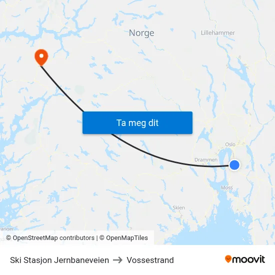 Ski Stasjon Jernbaneveien to Vossestrand map