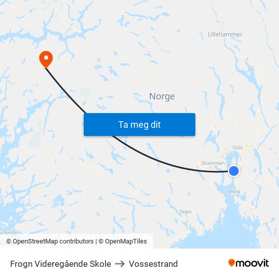 Frogn Videregående Skole to Vossestrand map