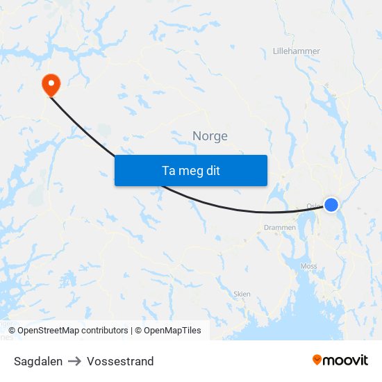 Sagdalen to Vossestrand map