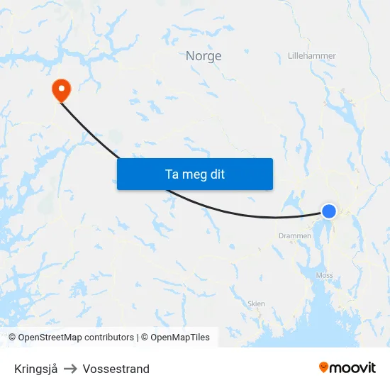 Kringsjå to Vossestrand map