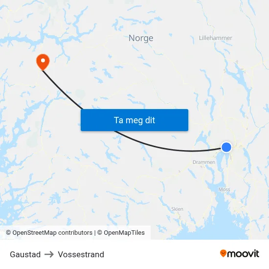 Gaustad to Vossestrand map
