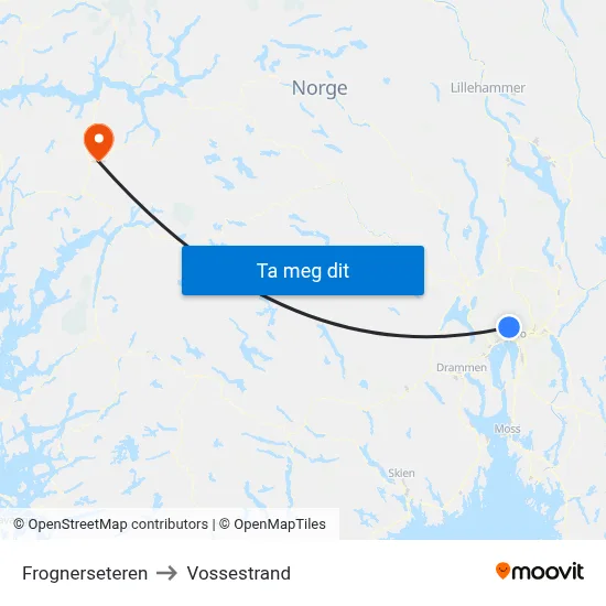Frognerseteren to Vossestrand map