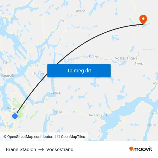 Brann Stadion to Vossestrand map