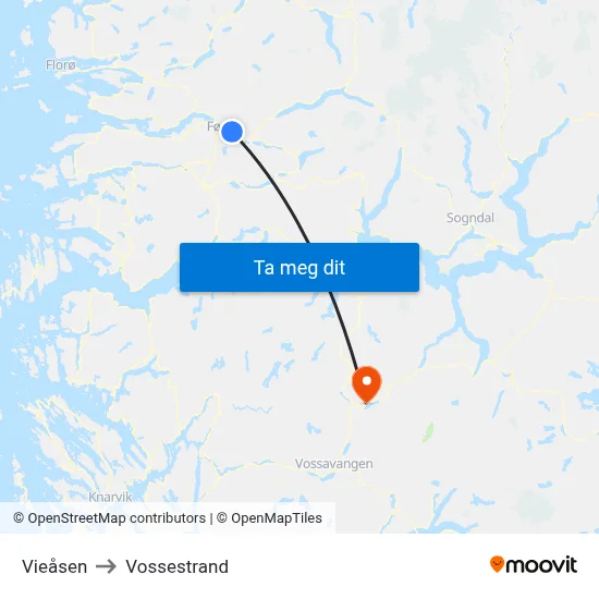 Vieåsen to Vossestrand map