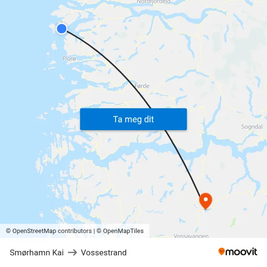 Smørhamn Kai to Vossestrand map