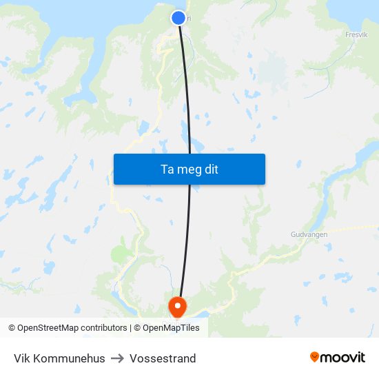 Vik Kommunehus to Vossestrand map