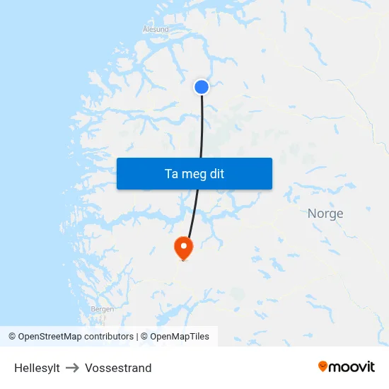 Hellesylt to Vossestrand map