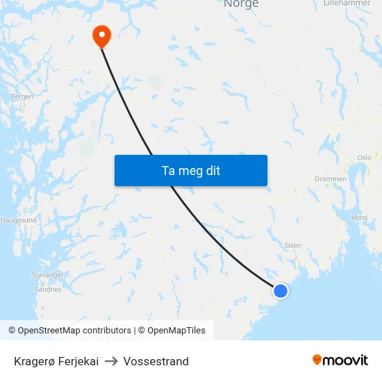 Kragerø Ferjekai to Vossestrand map