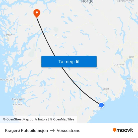 Kragerø Rutebilstasjon to Vossestrand map