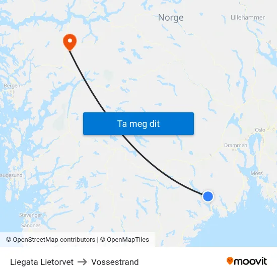 Liegata Lietorvet to Vossestrand map