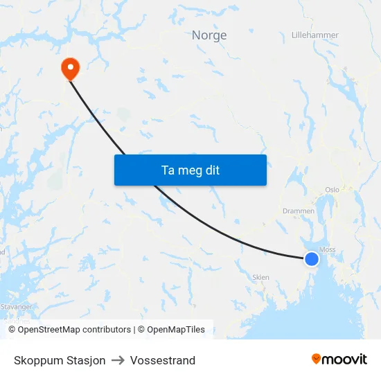 Skoppum Stasjon to Vossestrand map