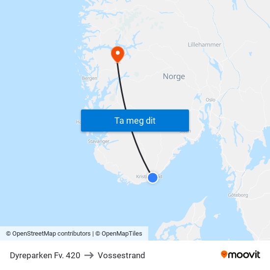 Dyreparken Fv. 420 to Vossestrand map