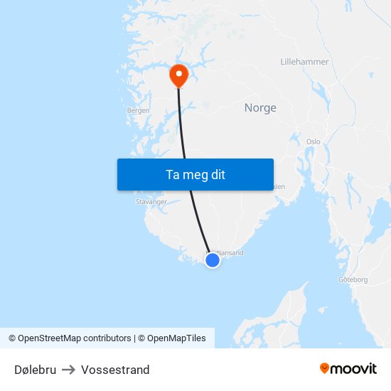 Dølebru to Vossestrand map