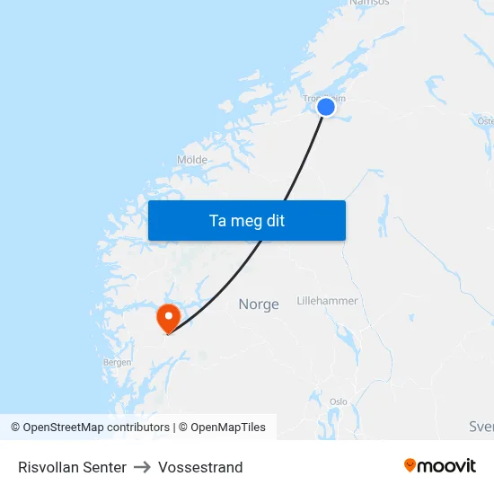 Risvollan Senter to Vossestrand map